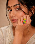 Pink and Yellow Turtle Beaded Ring