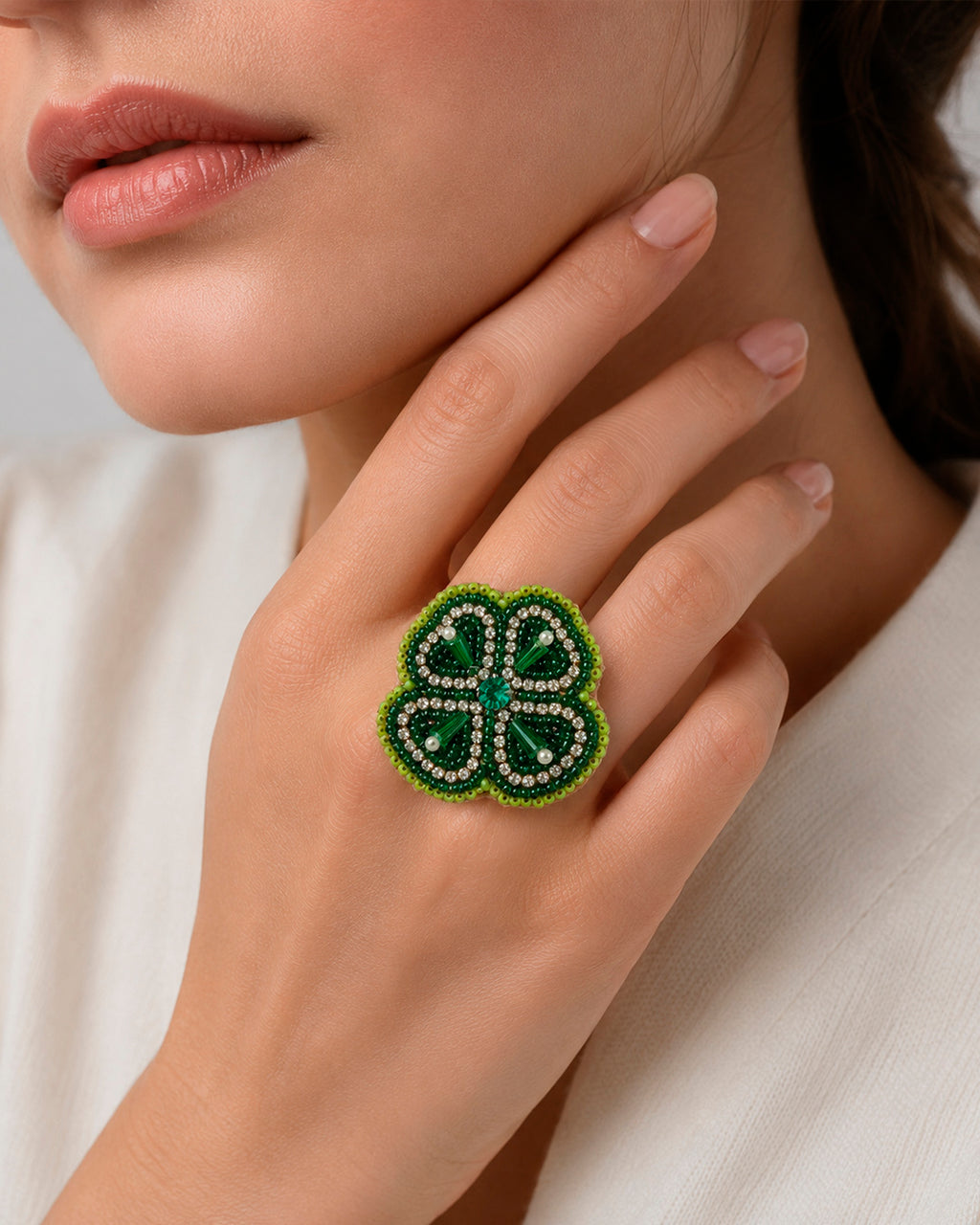 Clover Leaf Beaded Ring