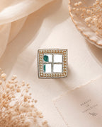 White beaded Mirror Work Square ring