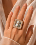 White beaded Mirror Work Square ring