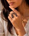 Multicolour U shaped beaded ring