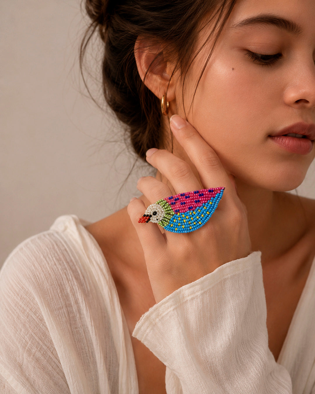Multicolour Bird beaded ring