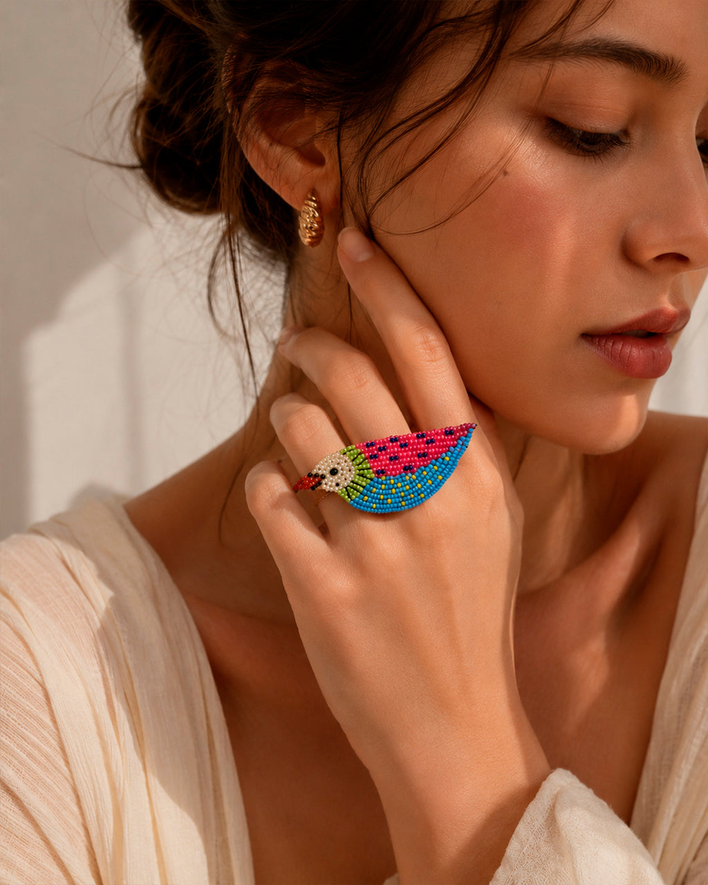 Multicolour Bird beaded ring