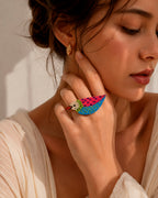 Multicolour Bird beaded ring
