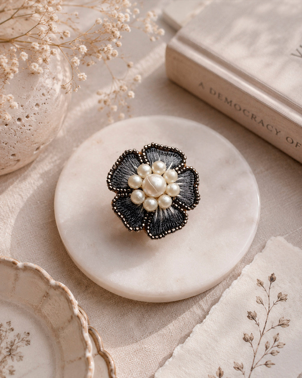 Moti Resham Flower Ring