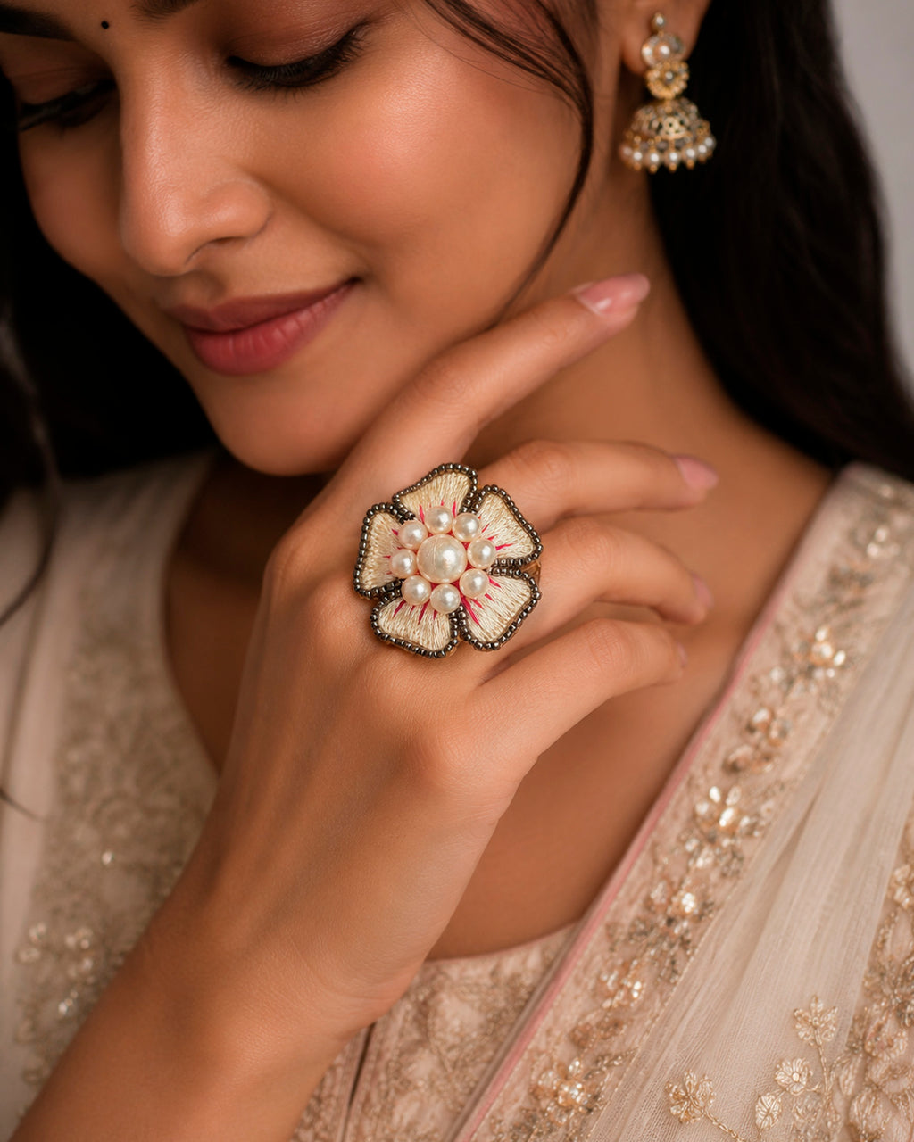Moti Resham Flower Ring