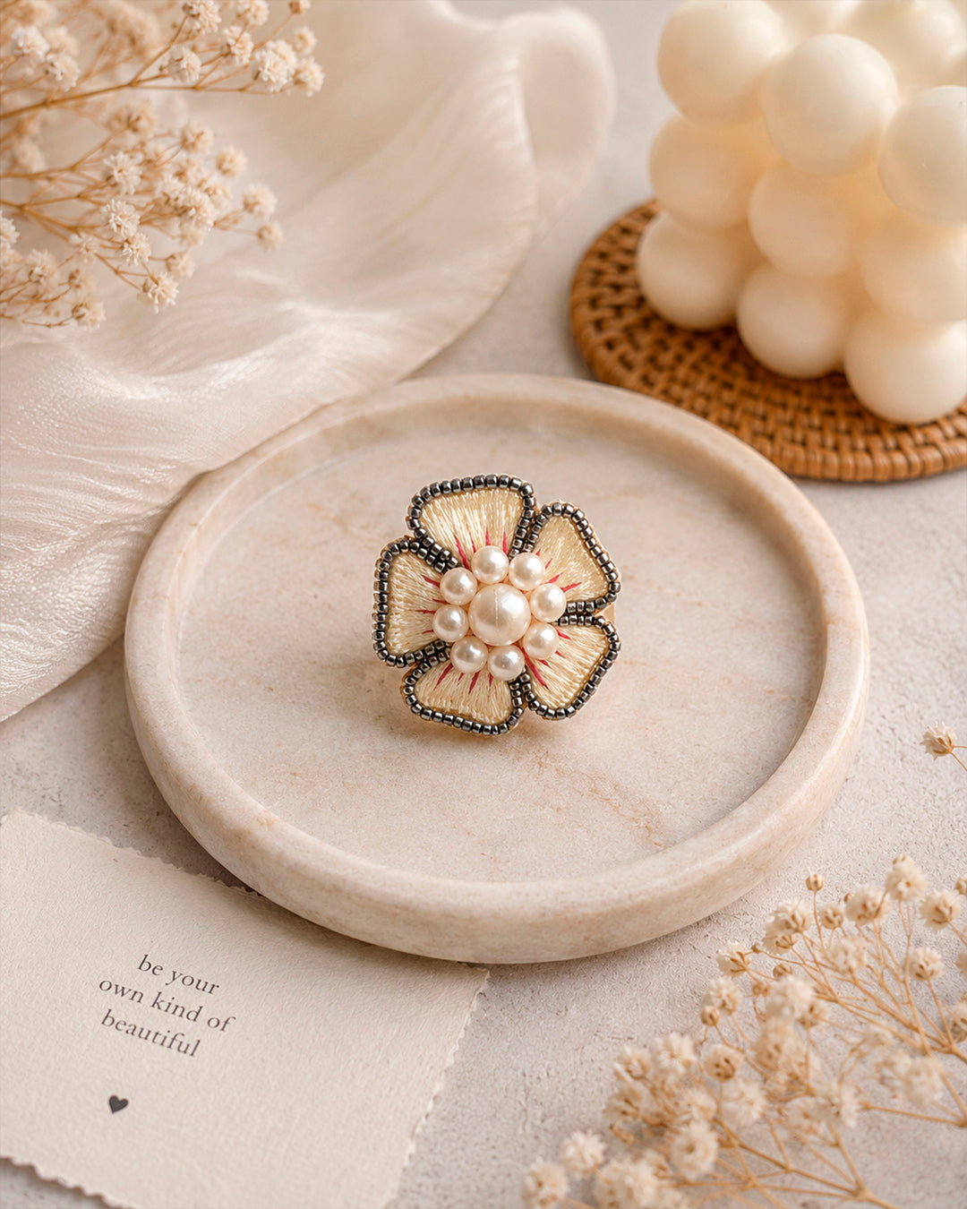 Moti Resham Flower Ring