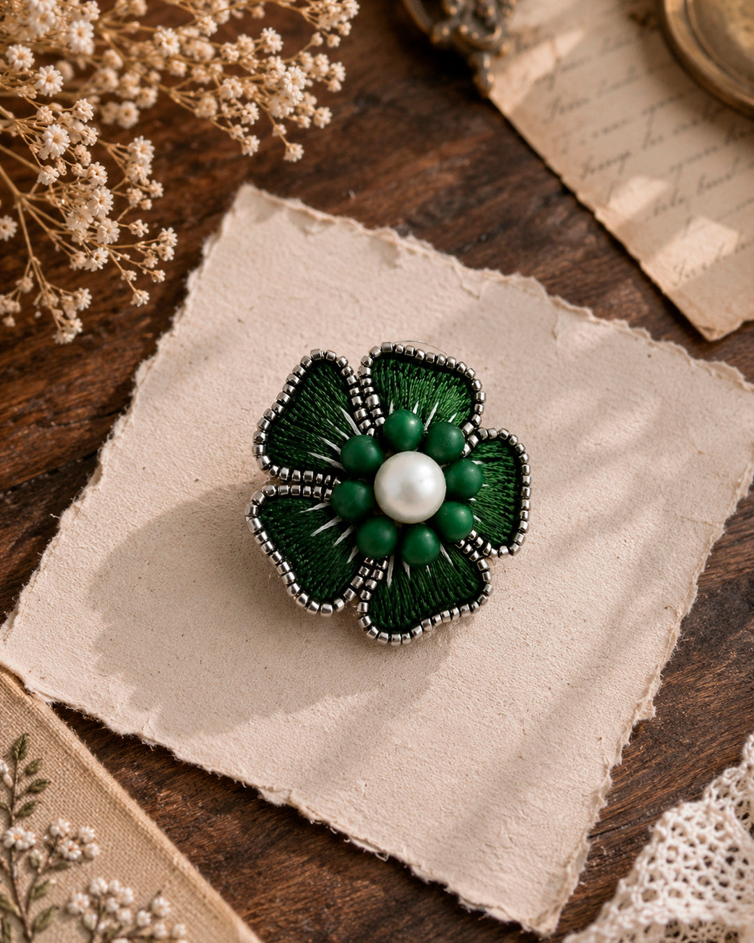 Moti Resham Flower Ring