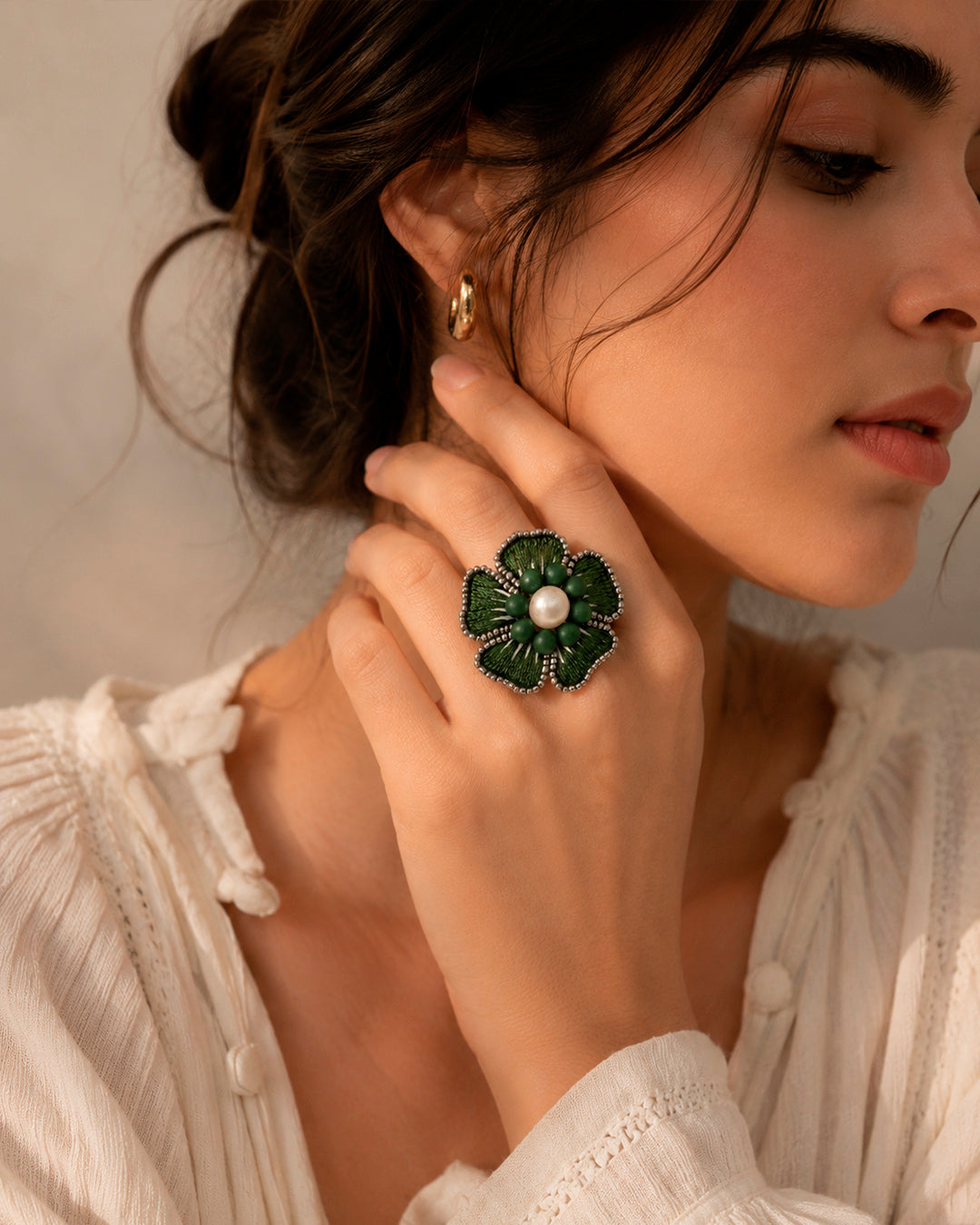 Moti Resham Flower Ring