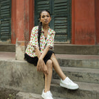 Cotton Half Shirt In Quirky Strawberry Print With Embroidery Highlights