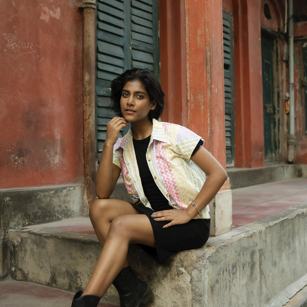 Flamingo Embroidery Women Cotton Shirt