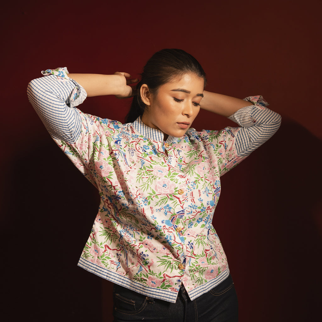 Multicolour Handblock Printed Womens Shirt