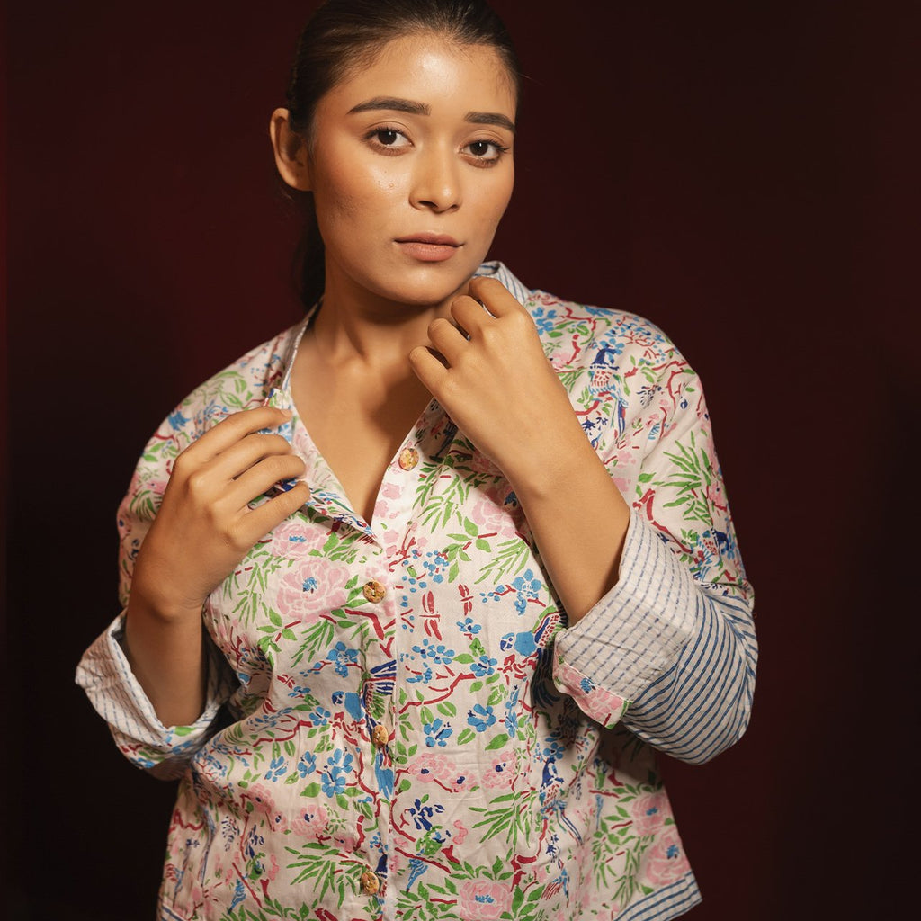 Multicolour Handblock Printed Womens Shirt