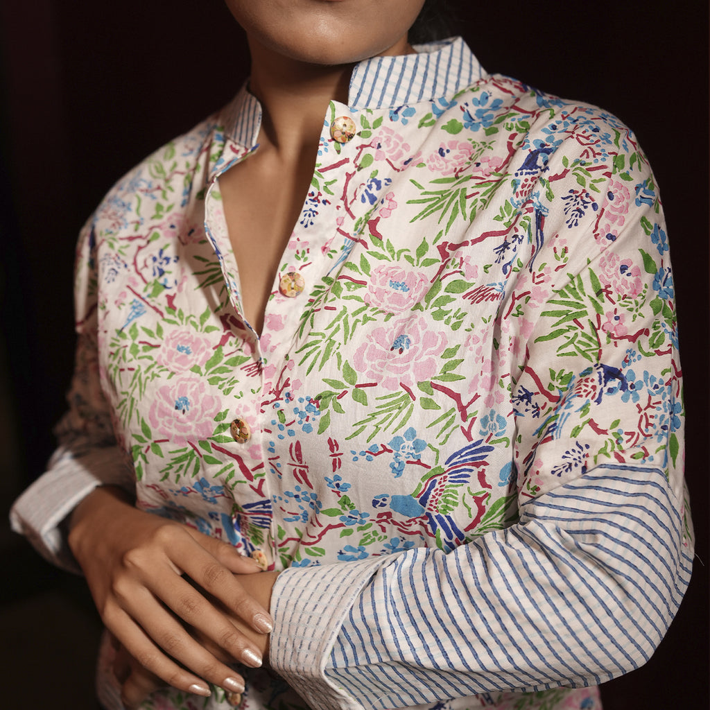 Multicolour Handblock Printed Womens Shirt