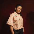Womens Peach Flare Sleeves Blouse Shirt