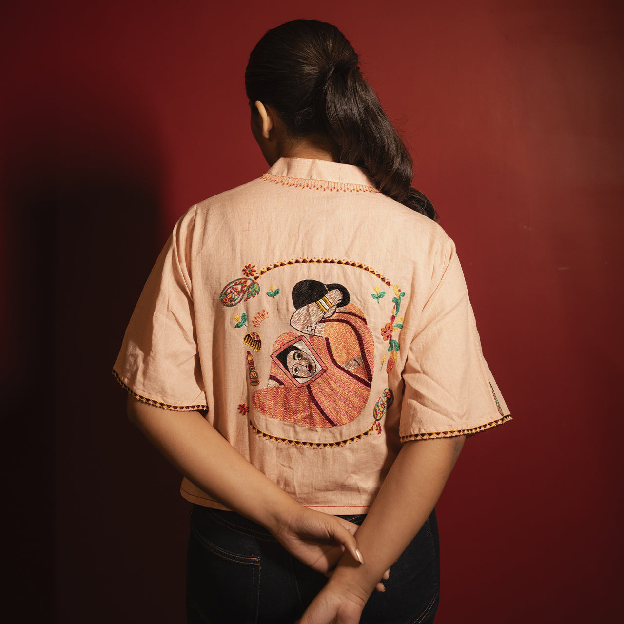 Womens Peach Flare Sleeves Blouse Shirt