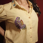 Yellow Puff Sleeves Womens Shirt Blouse
