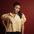Yellow Puff Sleeves Womens Shirt Blouse