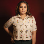 Womens Floral Hand Embroidered Blouse Shirt