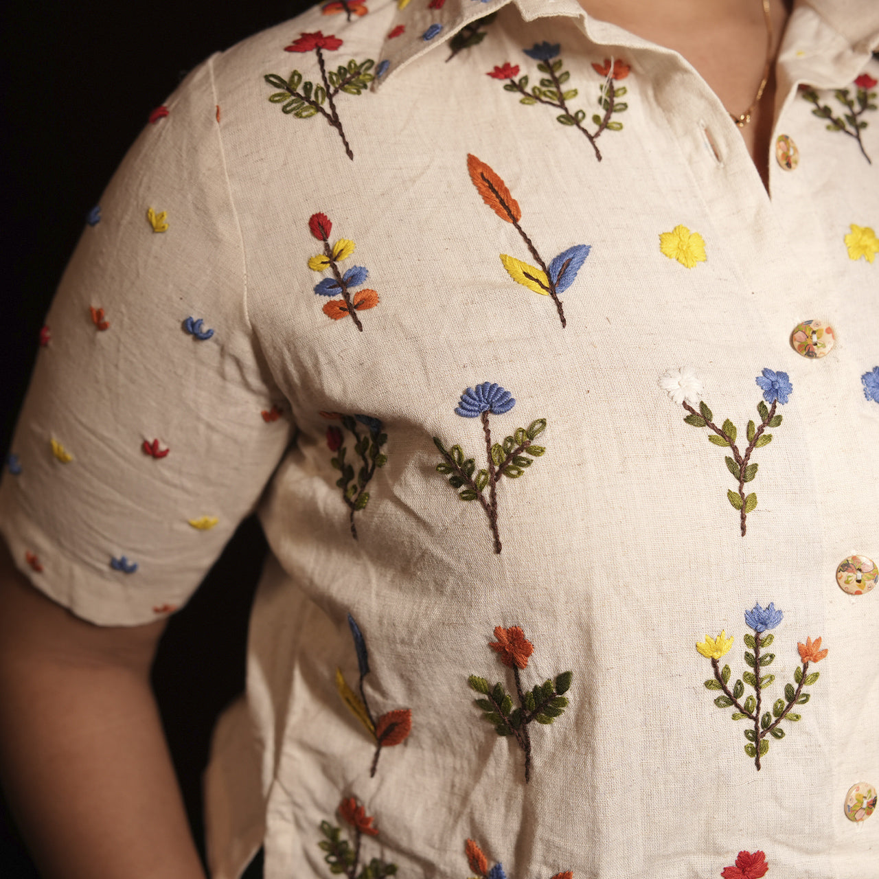 Womens Floral Hand Embroidered Blouse Shirt