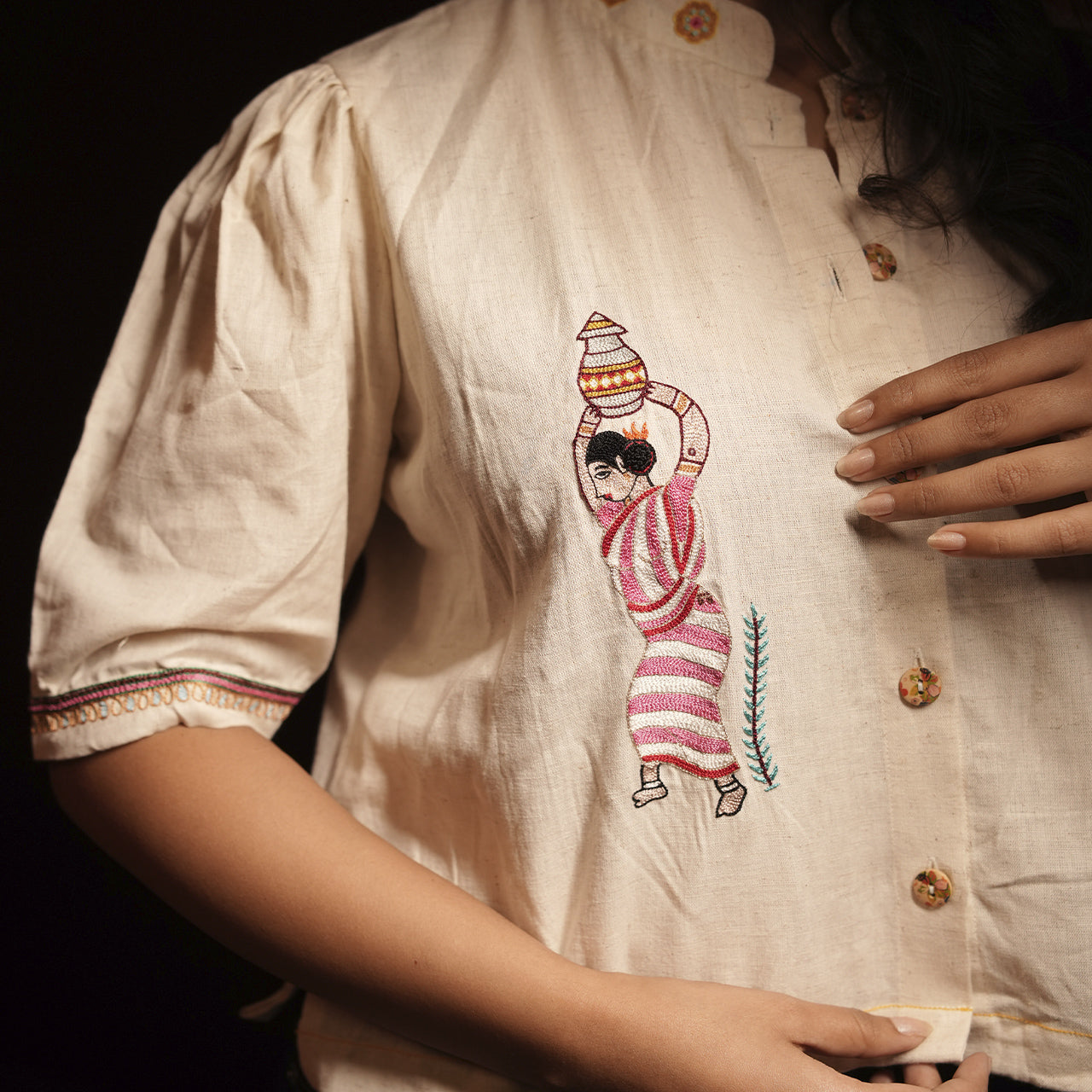 Cream Embroidered Womens Shirt Blouse