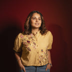Mustard Floral Hand Embroidered Blouse Shirt