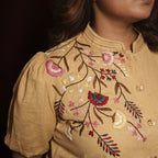 Mustard Floral Hand Embroidered Blouse Shirt