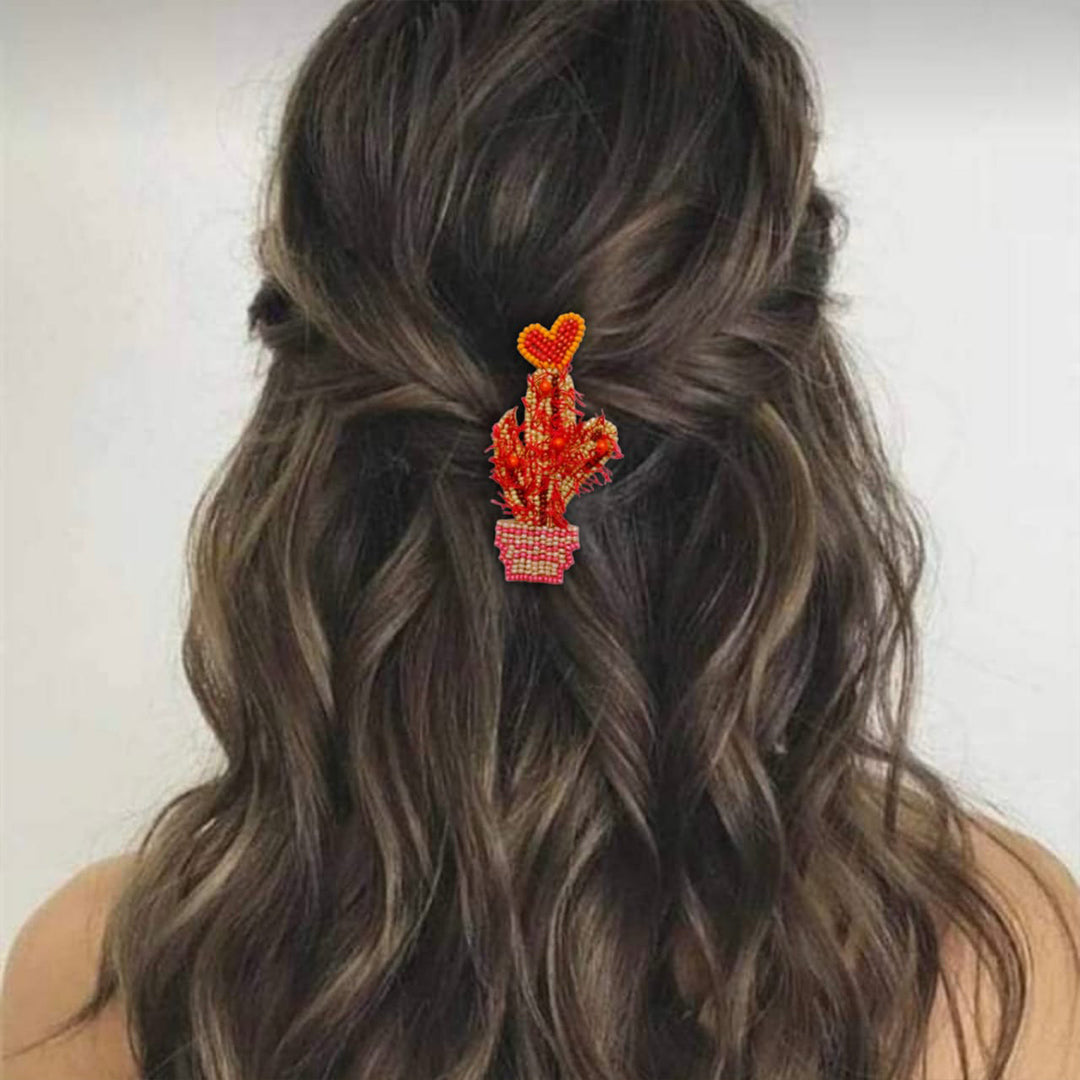 Cactus With Heart Hair clip