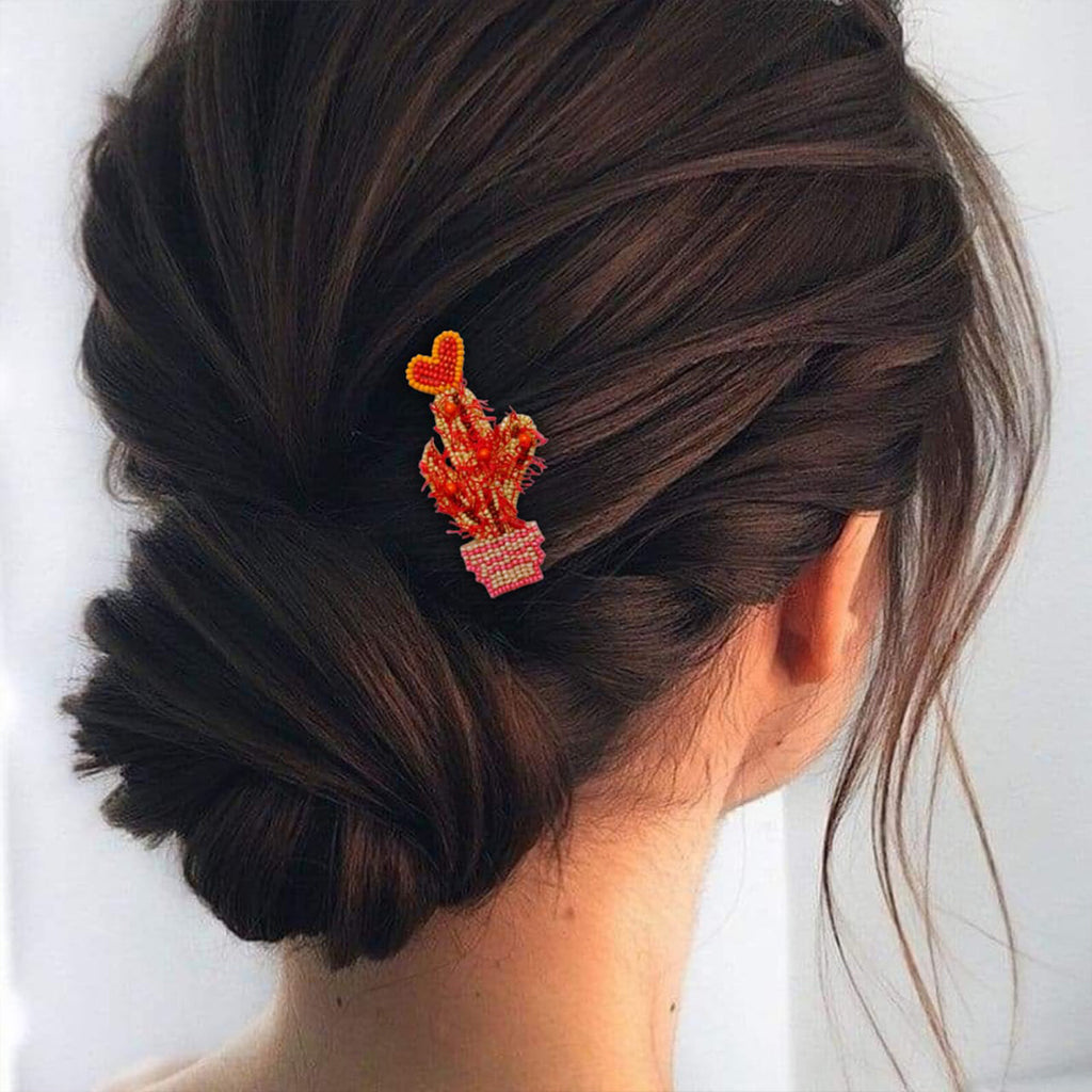 Cactus With Heart Hair clip