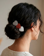 Triple Heart Hair Clip In Grey Brown And White