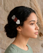 Triple Heart Hair Clip In Grey Brown And White