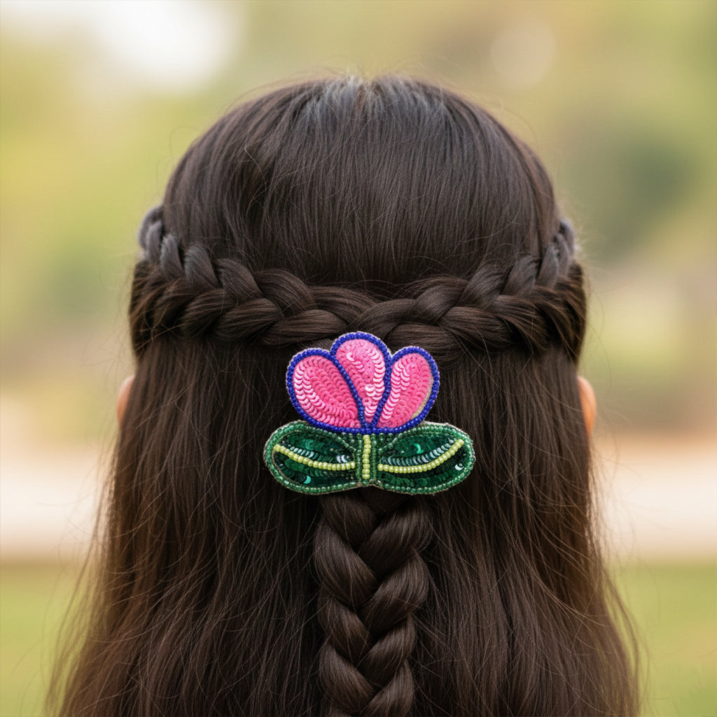 Flower with leaf Hair clip