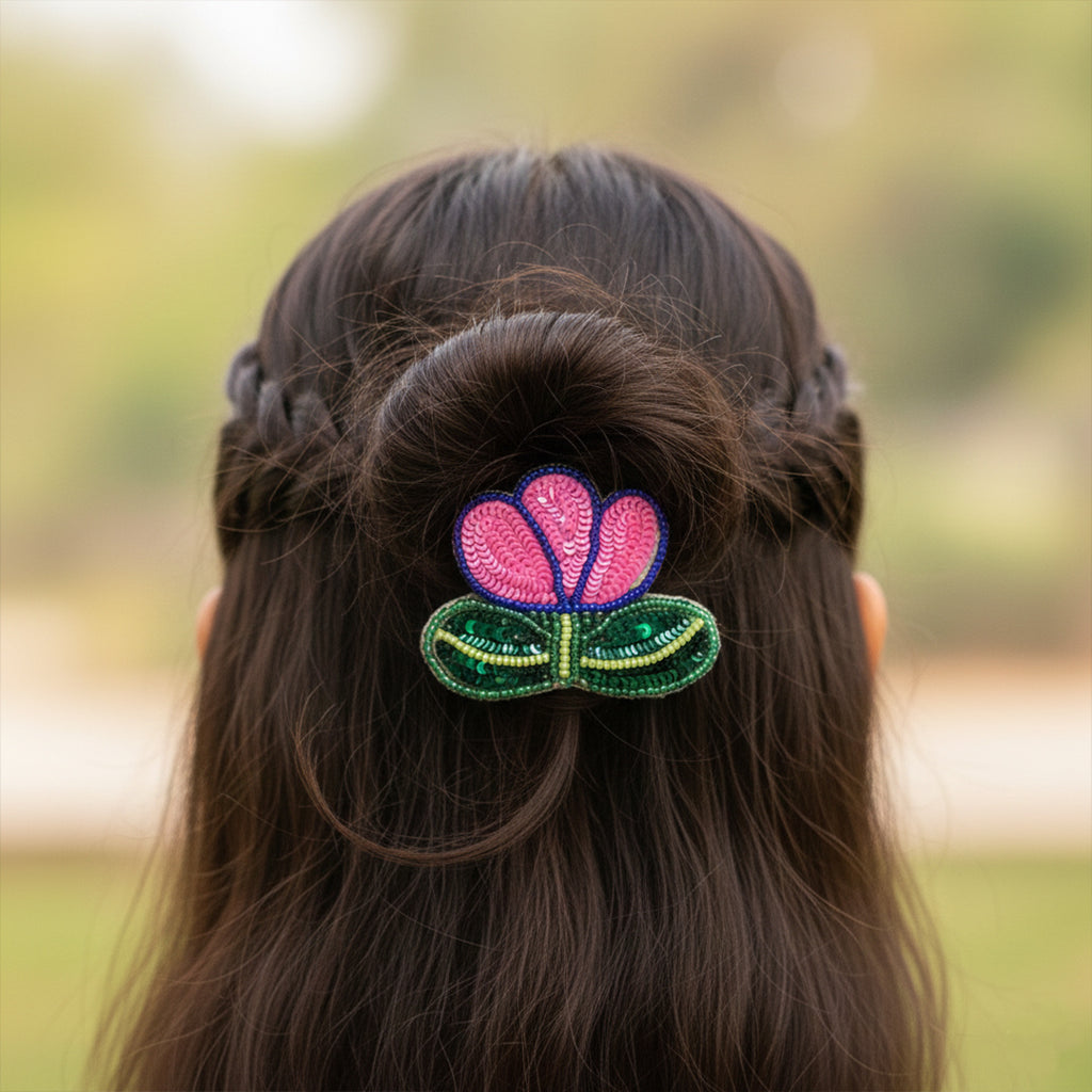 Flower with leaf Hair clip
