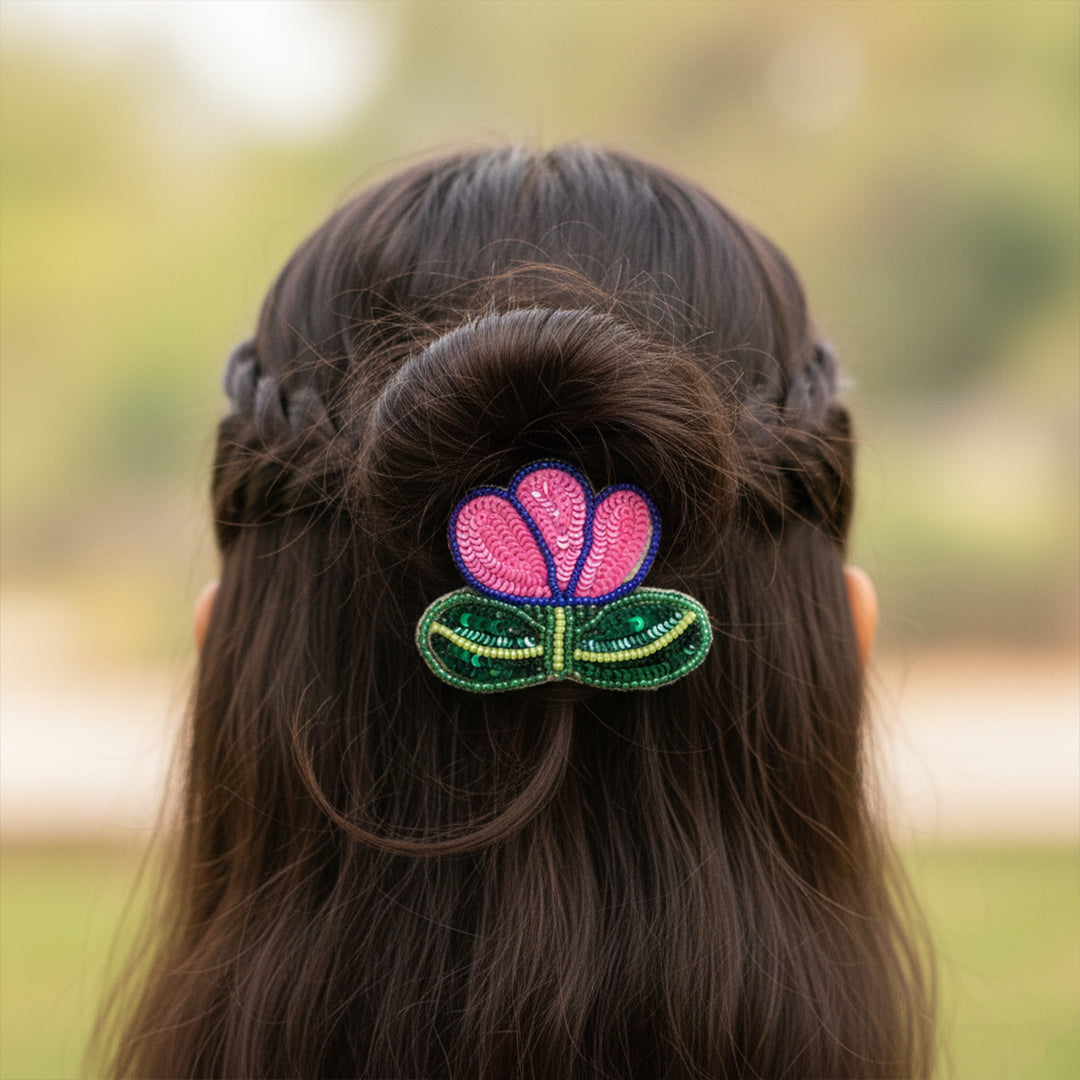 Flower with leaf Hair clip
