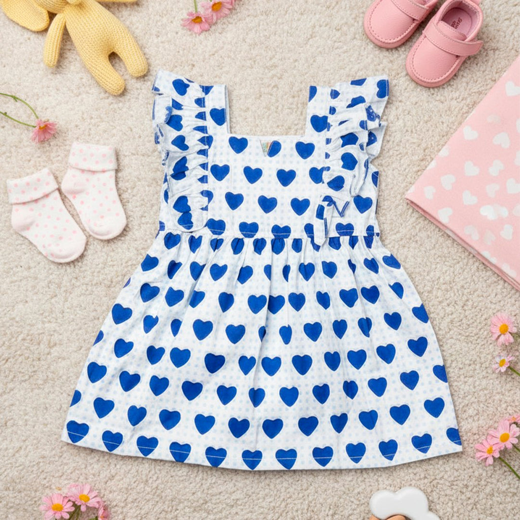 Heart Shape Sleeveless Cotton Frock - Blue