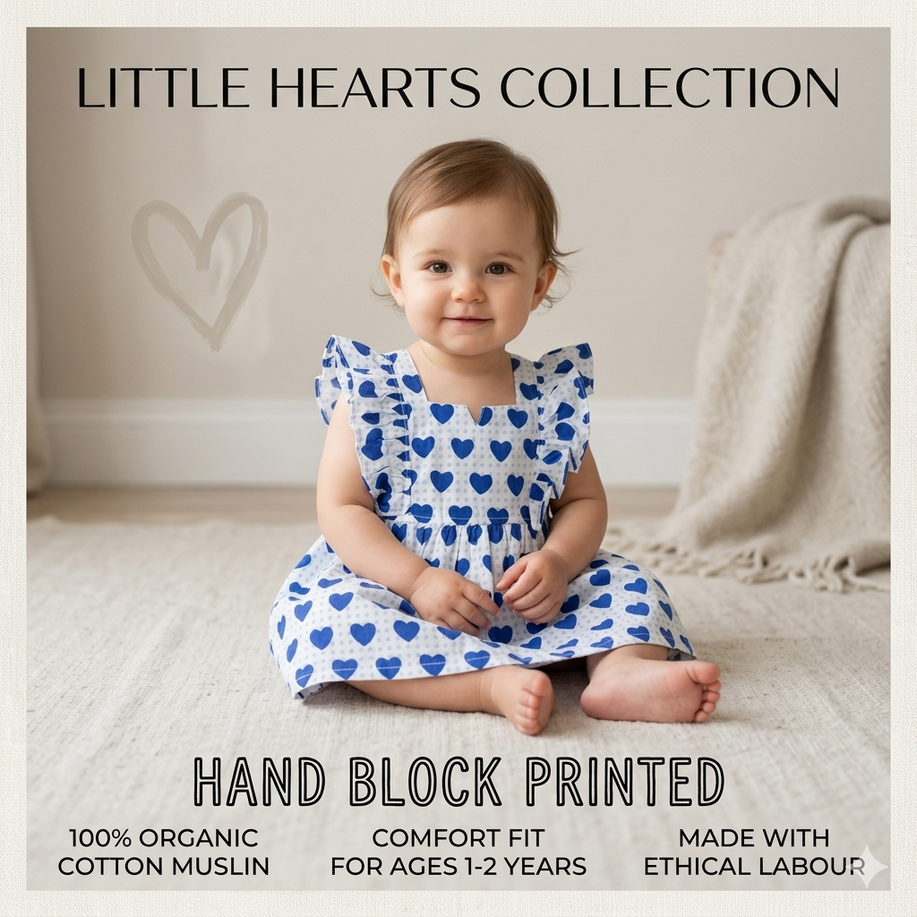 Heart Shape Sleeveless Cotton Frock - Blue