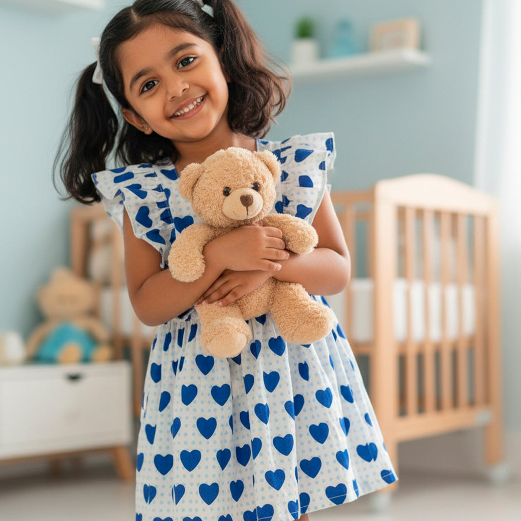 Heart Shape Sleeveless Cotton Frock - Blue
