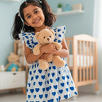 Heart Shape Sleeveless Cotton Frock - Blue