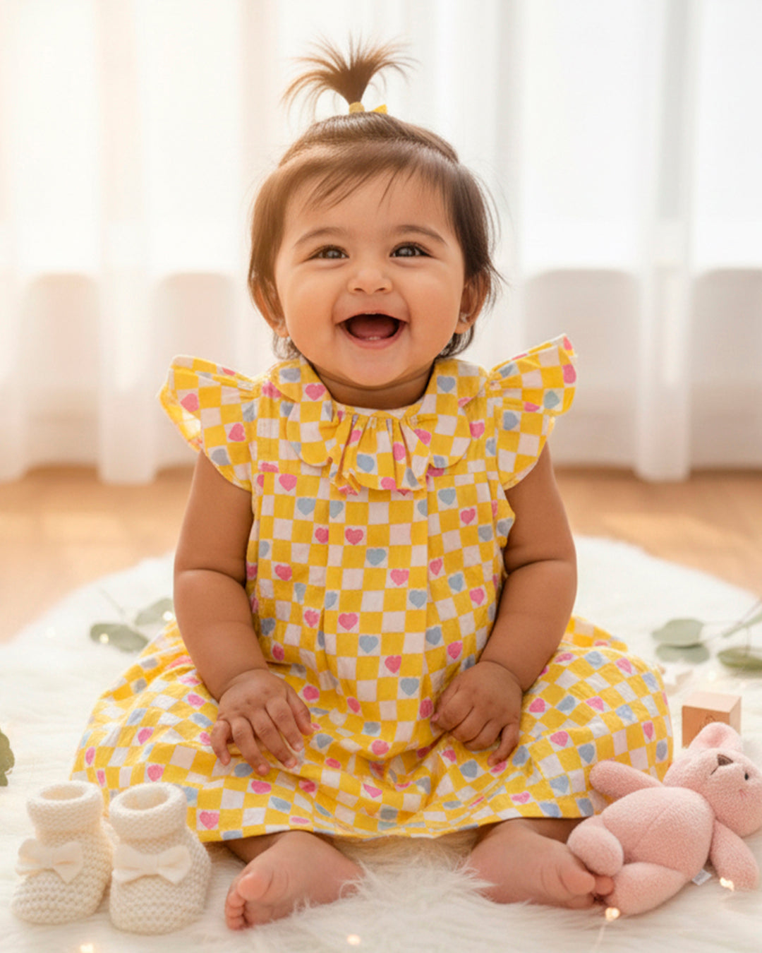 Yellow Half Sleeve Cotton Frock