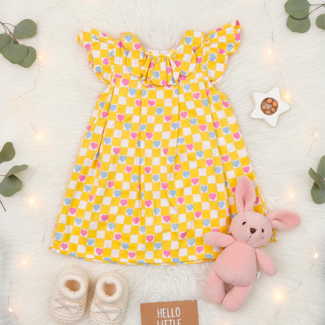 Yellow Half Sleeve Cotton Frock