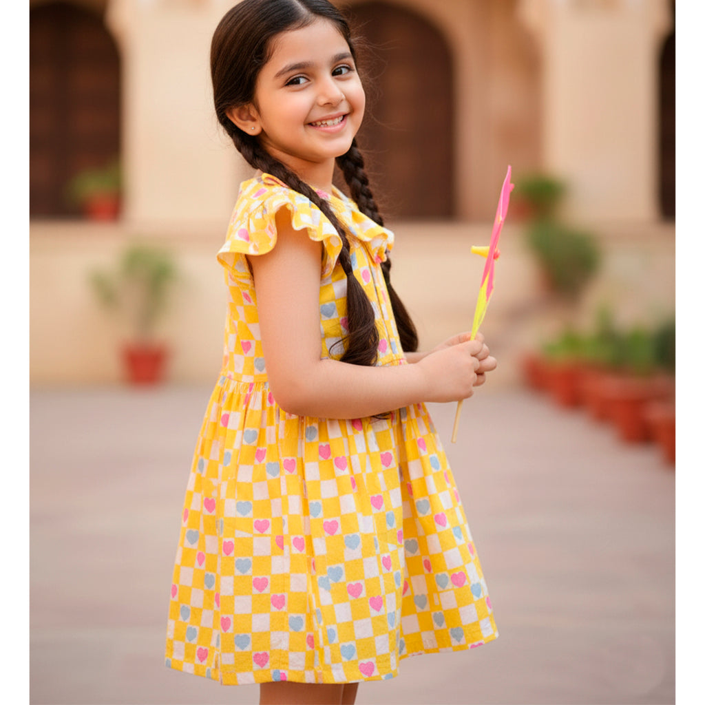 Yellow Half Sleeve Cotton Frock