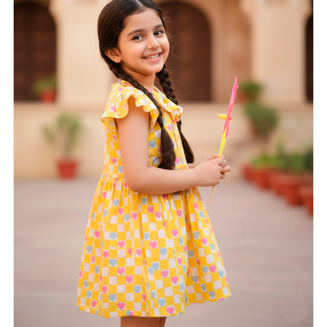 Yellow Half Sleeve Cotton Frock
