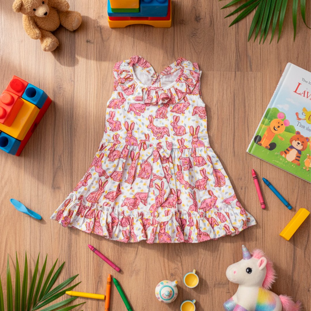 Pink Rabbit Printed Sleeveless Frock