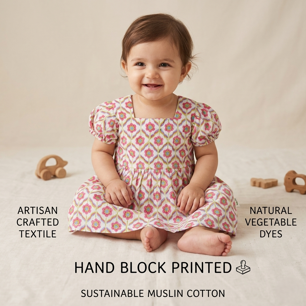 Half Sleeve Cotton Frock - Multi Colour