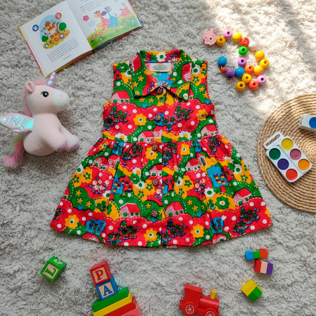 Multi Colour Printed Sleeveless Frock