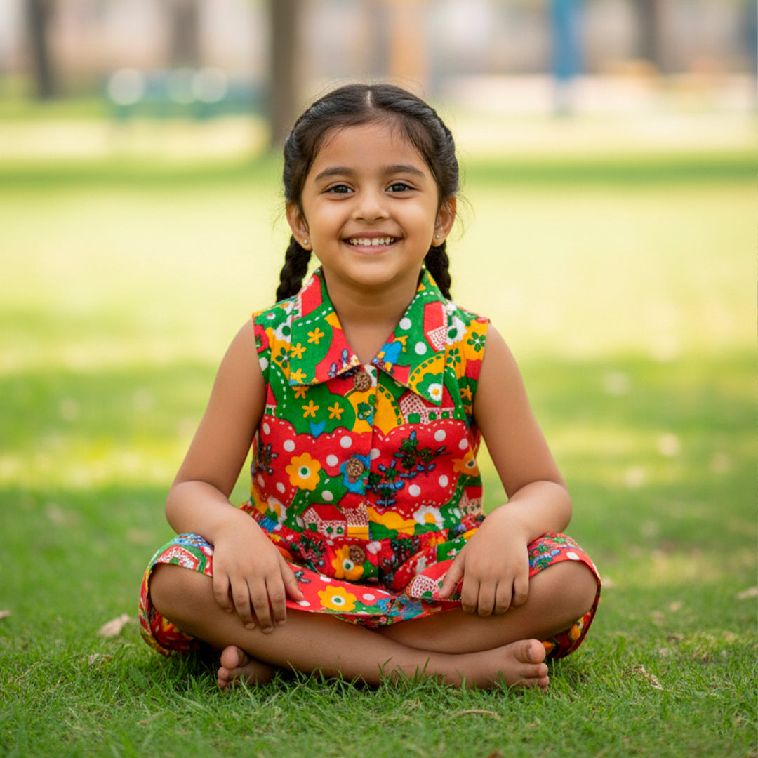 Multi Colour Printed Sleeveless Frock