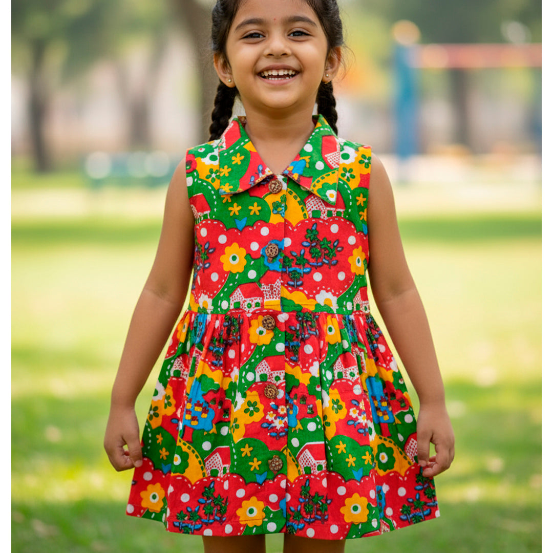 Multi Colour Printed Sleeveless Frock