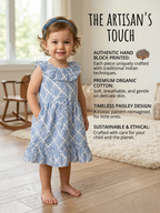 Block Printed Sleeveless Frock - Blue Colour