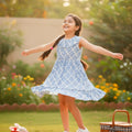 Block Printed Sleeveless Frock - Blue Colour