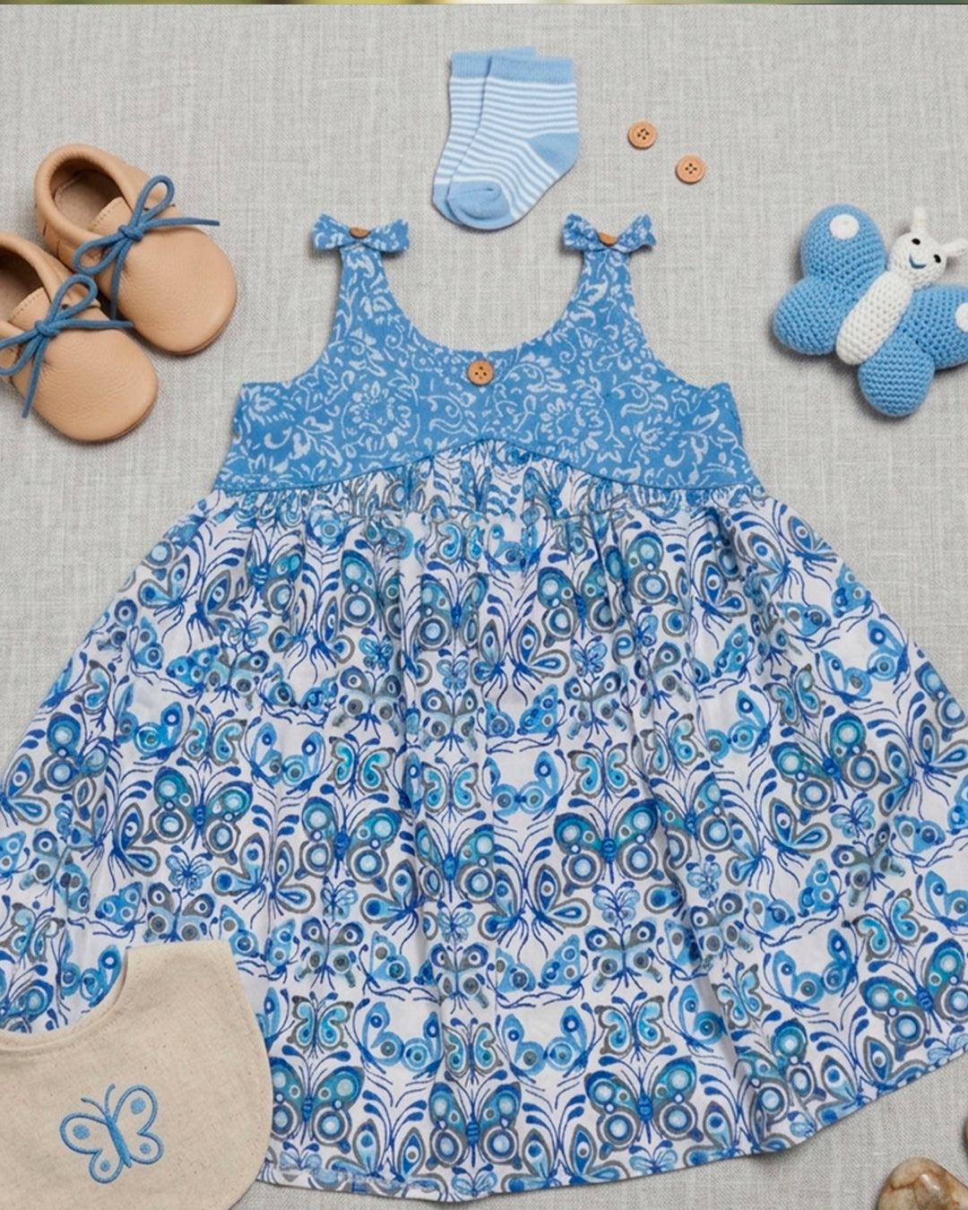 Butterfly Printed Sleeveless Frock - Blue